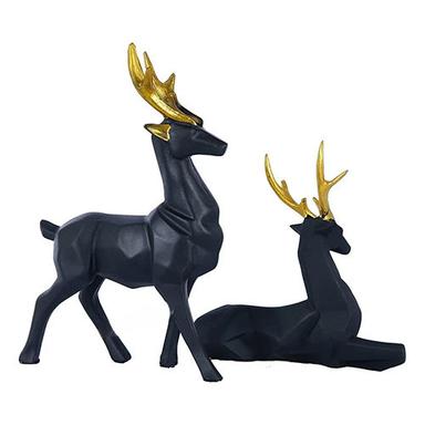 Handicraft Resin So Of 2 Black Deer Statue - Color: Multicolor