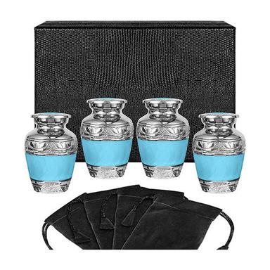 Blue Enameled Keepsake Cremation Urns For Ashes With Black Box And Velvet Pouches - Finishing: Polishing