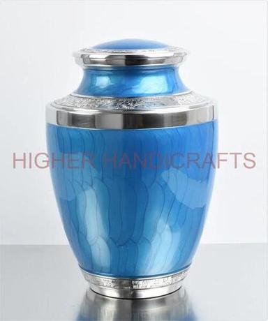 Blue Enameled Decorative Cremation Urn for Ashes - Detailed Engraving Funeral Urns