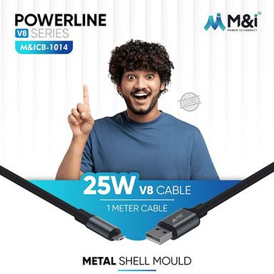 Powerline V8 Series Metal Shell Mould 25W V8 Data Cable 1 Meter Cable - Body Material: Plastic