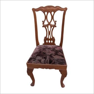 Brown Carved Wooden Chair With Velvet Cushion
