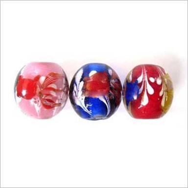Red Printed Lampwork Glass Beads