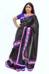 Black Vibrant Sarees With Heavy Embroidery Border