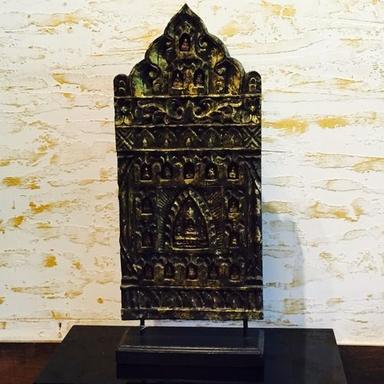 Wooden Carved Panel With Terracotta Buddha Statues Inserted