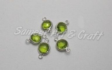 Peridot Glass Bezel Connector With Gold & Silver Plated