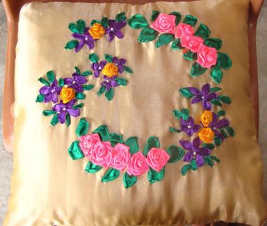 Hand Made Silk Flowers Embroidery Cushion Cover