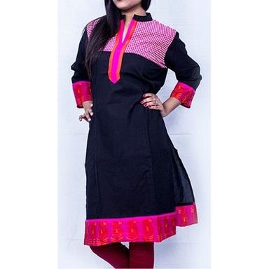 Block Printed Black Jaipur Cotton Kurti With Light Pink Box