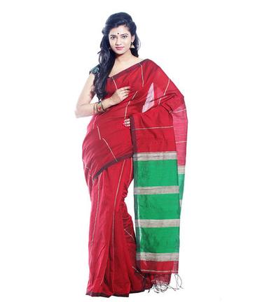 Ghicha Handwoven Saree (Red, Silver And Green)