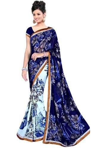 Blue Color Georgette Printed Traditional Designer Occation Wear Saree