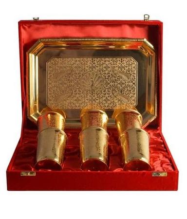 Gold Plated 6 Glass Set With Tray