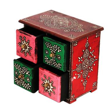 Wood Beautiful Four Drawer Wooden Box With Brass Work