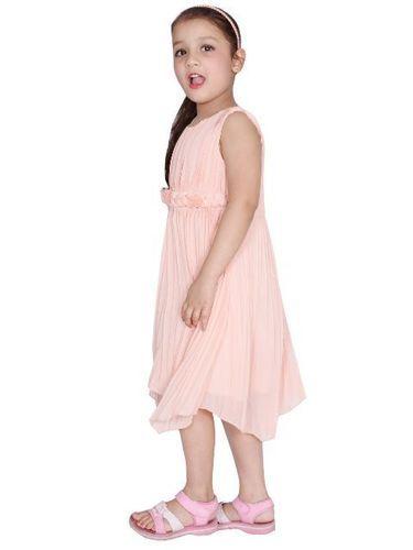 Georgette Frilled Light Pink Sleevless Girls Baby Kids Frocks