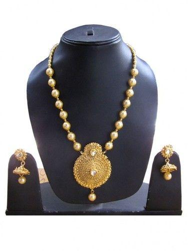 Gold Pearl Designer Jewelry Necklace Set With Earrings