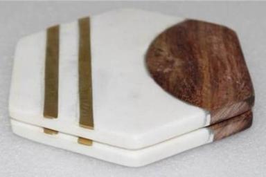 Exclusive Wood Marble And Brass Coaster Set