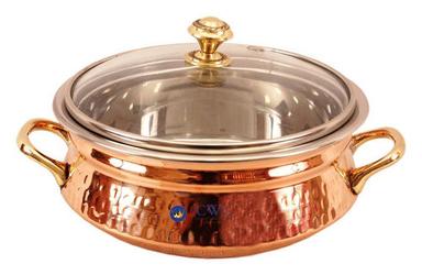 Steel Copper Handi Bowls With Glass Lid