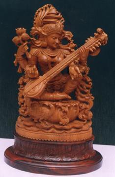 Sandalwood Goddess Saraswati Statue