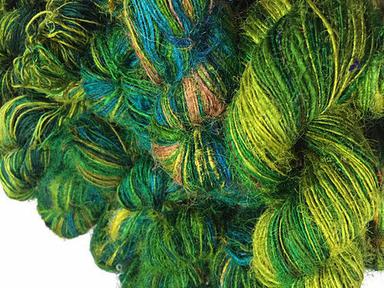 Recycled Sari Silk Yarn - Ocean Of Green Multicolour (100 Grams)