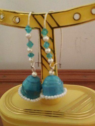 Sky Blue And White Paper Quilling Jhumka