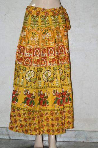 Yellow Traditional Printed Wrap Around Skirt
