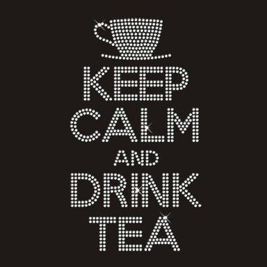 Hot Fix Crystal Rhinestone Motif Design "Keep Calm And Drink Tea" Heat Transfer Design