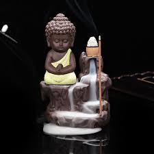 Solid Monk Buddha Smoke Backflow Cone Incense Holder Showpiece