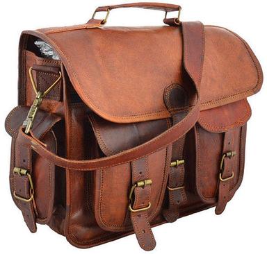 Natural Brown Goat Leather Vintage Messenger Bag