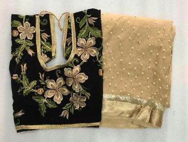 Silk Georgette Sari With Velvet Blouse