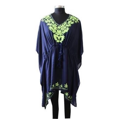 Blue And Green V Neck Embroidered Kaftan Top