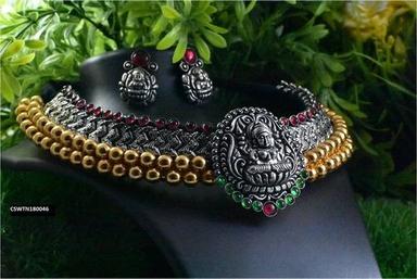 Elegant Oxidized Silver Temple Jewellery Pendant Earrings
