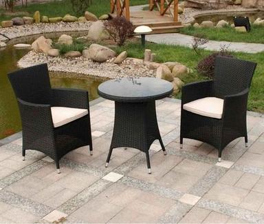 Black Plastic Cane Outdoor Centre Table Set