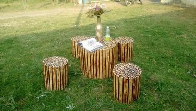 Garden Wooden Coffee Table Set With 4 Stools Grade: A