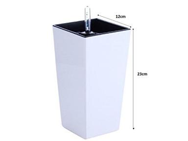 Self Watering Garden Planter Pot White With Water Level Indicator Ice Series 1223 Gt Dimensions: 12(L)*12(W)*23(H)  Centimeter (Cm)