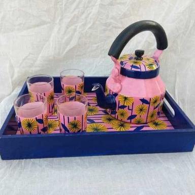 Hand Painted Tea Kettle And Glass Set