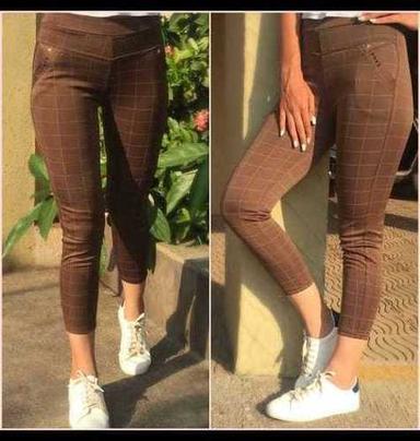 Brown Grey Ladies Stretchable Chex Pant