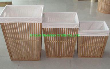 Natural Eco-Friendly Set Of 3Pcs Quality Bamboo Laundry Hamper With A Removable Liner