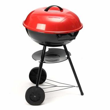 Manual Portable Kettle Trolley Bbq Grill Charcoal Barbecue Picnic (Red And Black)