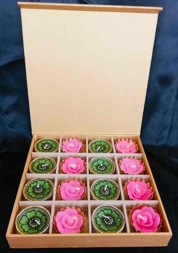 Multicolor Corporate Gift Box With Hand Painted Tealight Candle And Wax Flower Candle
