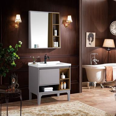 Grey Color Wood Bathroom Cabinet Carpenter Assembly