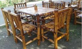 Light Brown Bamboo Dining Table Set