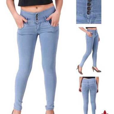 Sky Blue Plain Women Denim Jeans