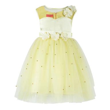 Satin Kids Pearl Embellished Yellow Tutu Girls Party Wear Dress