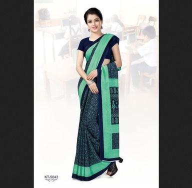 Spring Formal Wear Printed Green Crepe Hospital Uniform Saree With Blouse Piece