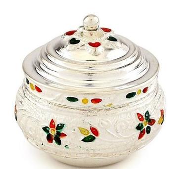 Light Weight German Silver Enameled Kumkum Box