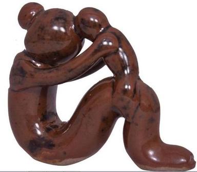 Dark Brown Mother With Child Ceramic Sculpture
