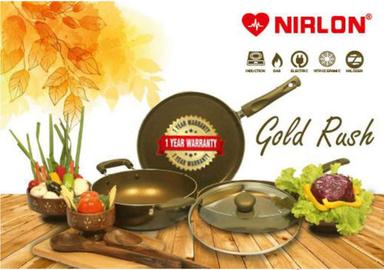 Nirlon Gold Rush Cookware Gift Set Interior Coating: 5 Layer Nonstick Spray Coated