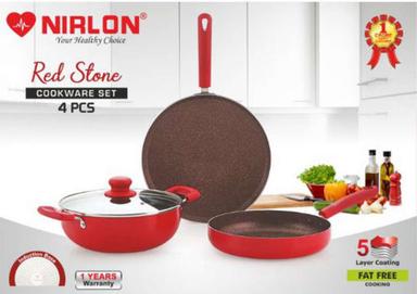 Nirlon Red Stone Cookware Gift Set Interior Coating: 5 Layer Nonstick Spray Coated