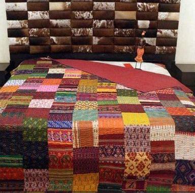 Burgundy Traditional Kantha Double Bed Sheet With 2 Pillow Cover