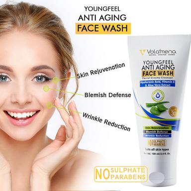Youngfeel Anti Aging Face Wash With Hyaluronic Acid And Aloevera 100Ml Color Code: White