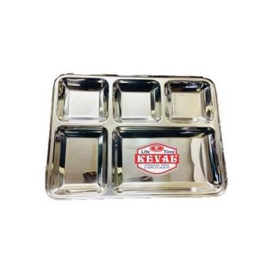 Silver 5 In1 Square Ss Compartment Plate