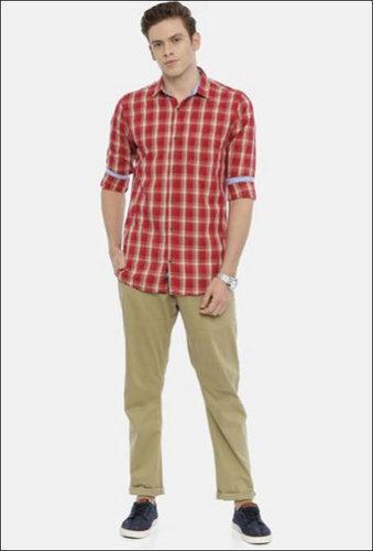 Red Mens Cotton Casual Wear Shirts
